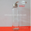 500ml cylinder shape transparent mineral water glass bottle beverage bottle with stainless steel cap